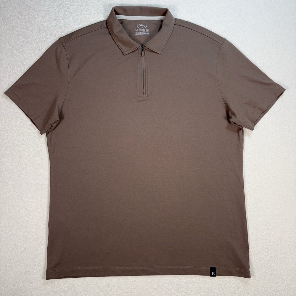 Boggi Milano Zip Polo Men's L Mocha Brown Stretch S.Cafe Technology